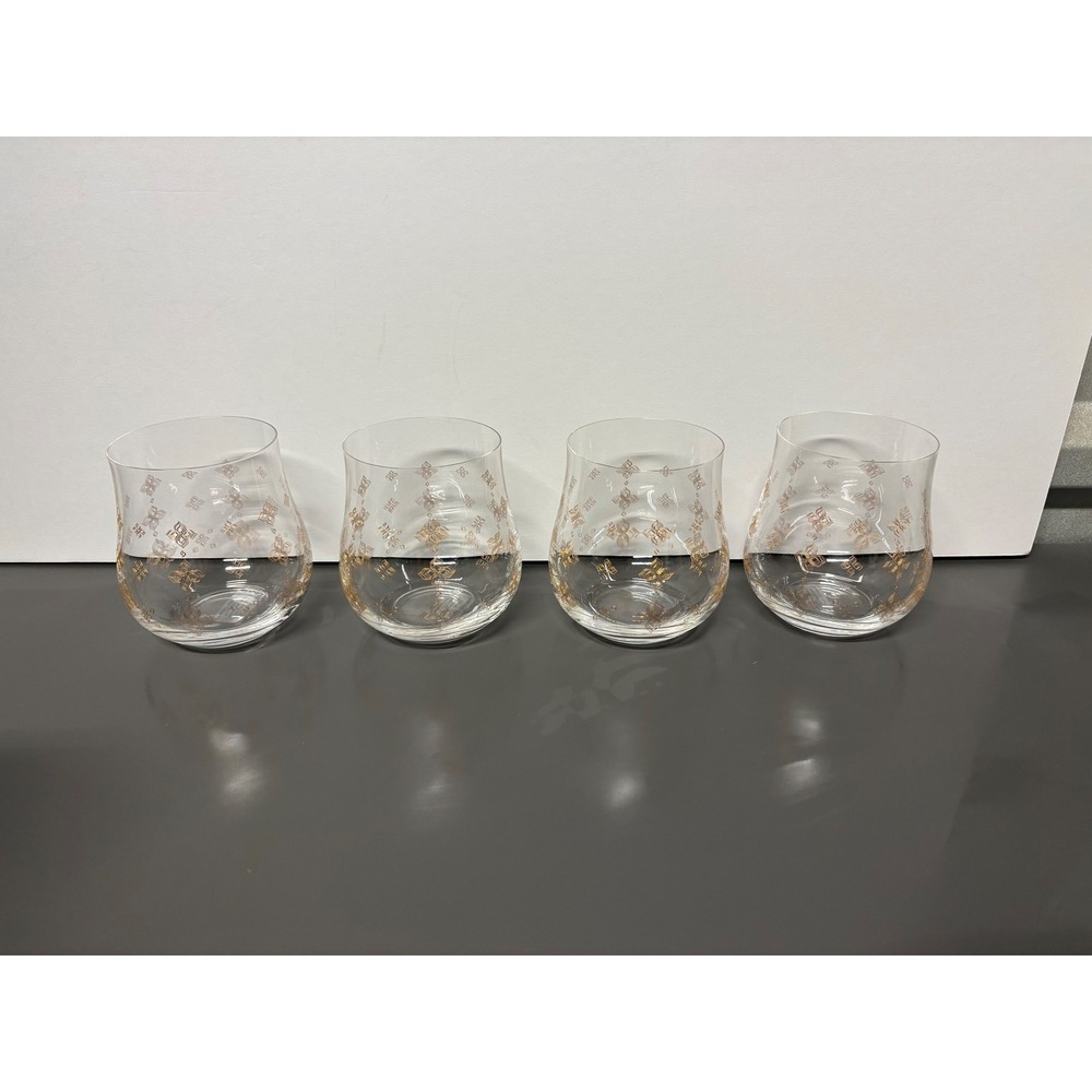 Anthropologie 24K Gold Stemless Wine Glasses Set of 4 Czech Republic Clear Gold